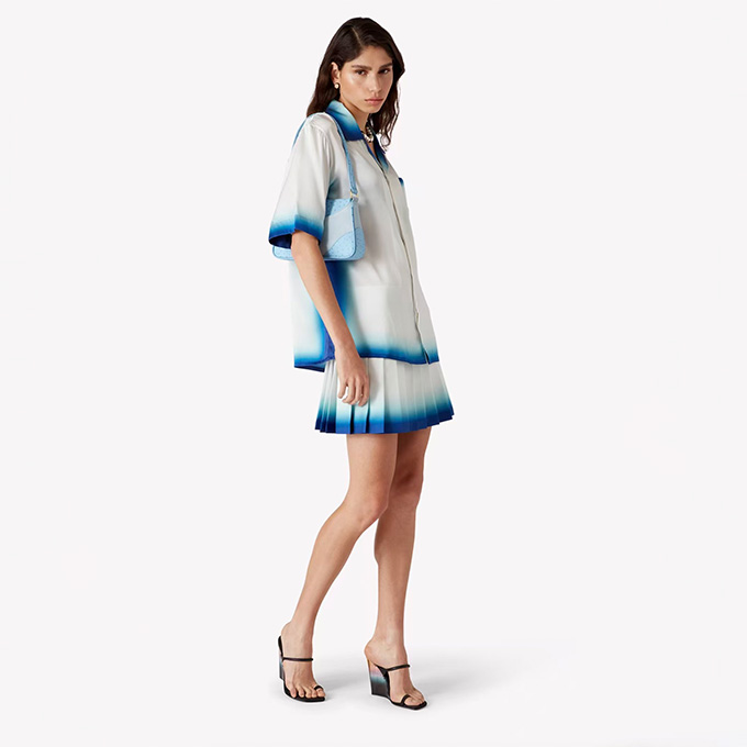 casablanca gradient flame print silk short sleeve shirt & skirt